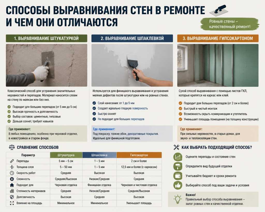 Какие способы выравнивания стен используют в ремонте и чем они отличаются.jpg